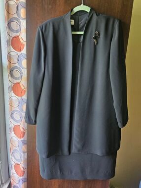 Jones New York Classic Black 1 Piece Dress Jacket Set Size 14